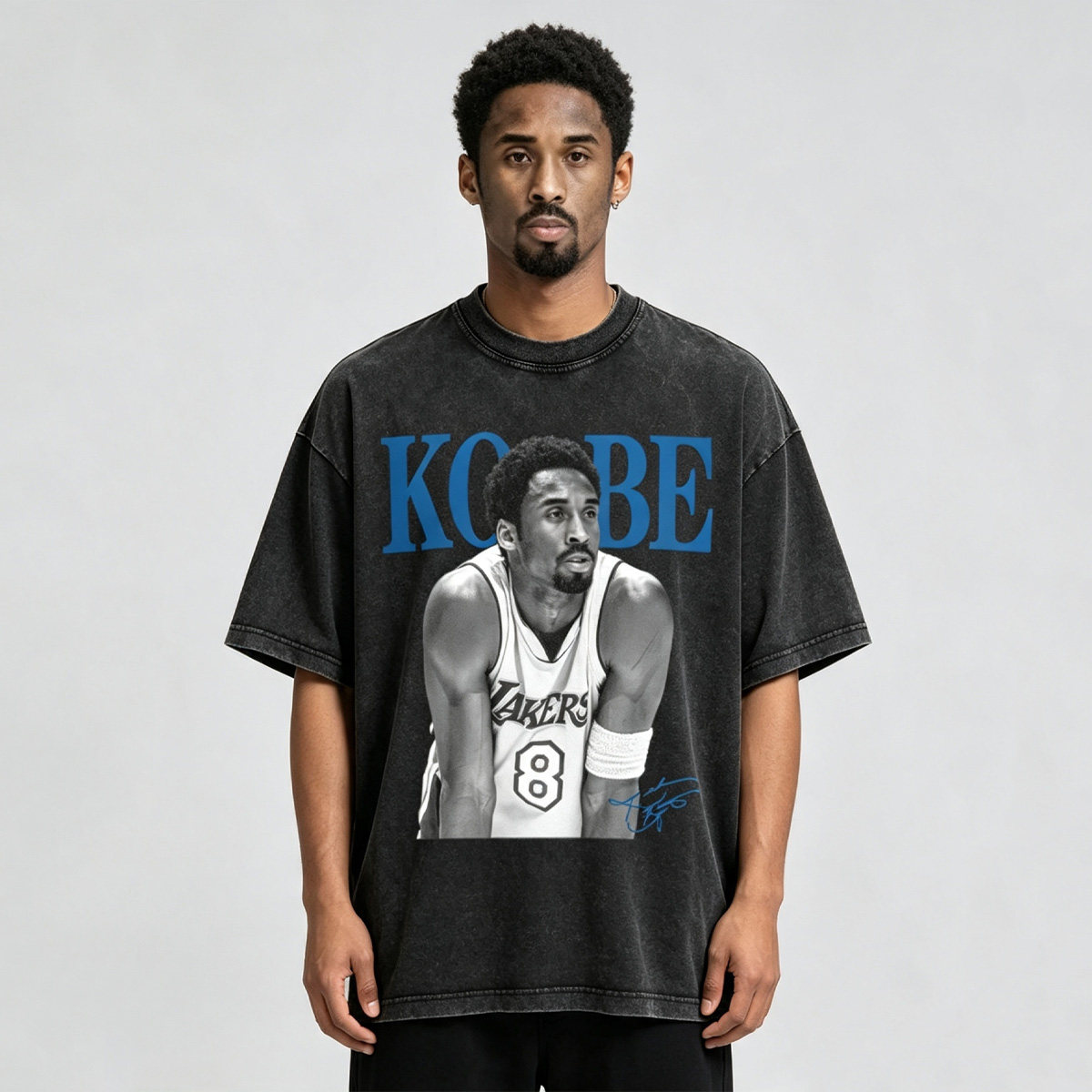 Kobe科比8号篮球复古重磅纯棉美式印花长短袖圆领宽松夏季做旧T恤