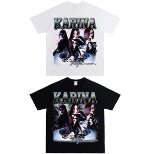 Aespa女团周边karina柳智敏t恤 美式复古纯棉亲肤男女同款短袖