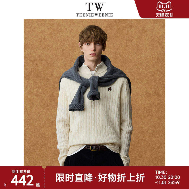 Teenie Weenie小熊男装半拉链法式复古保暖高领套头毛衣