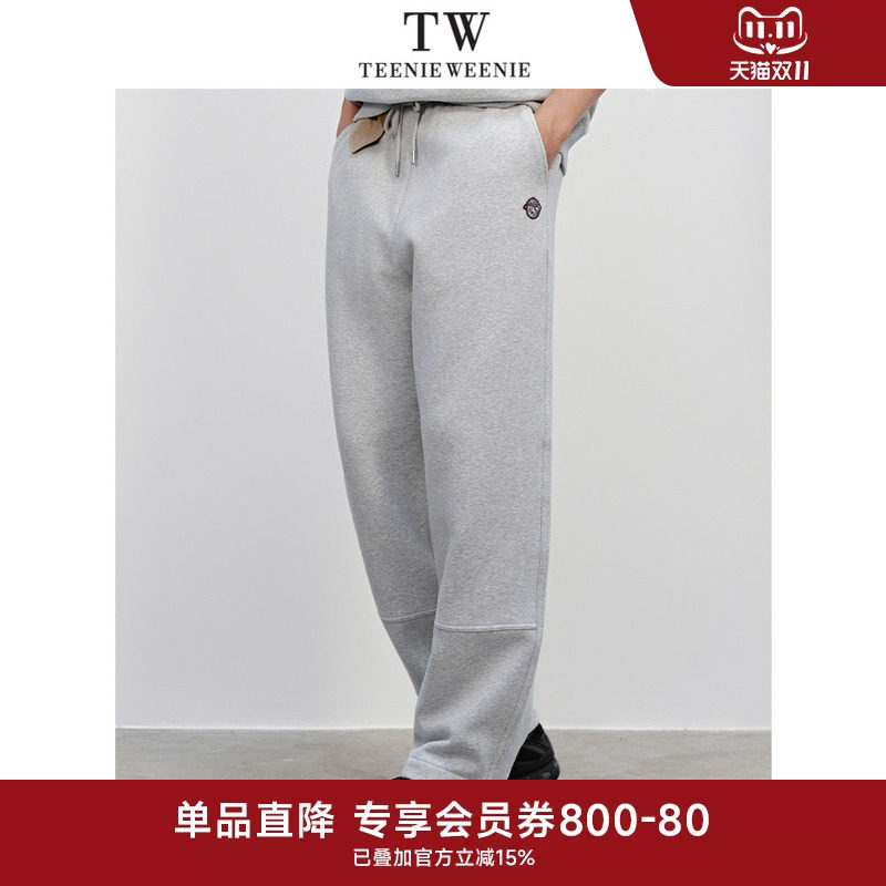 TeenieWeenie小熊男装松紧抽绳简约宽松直筒运动抓绒休闲裤