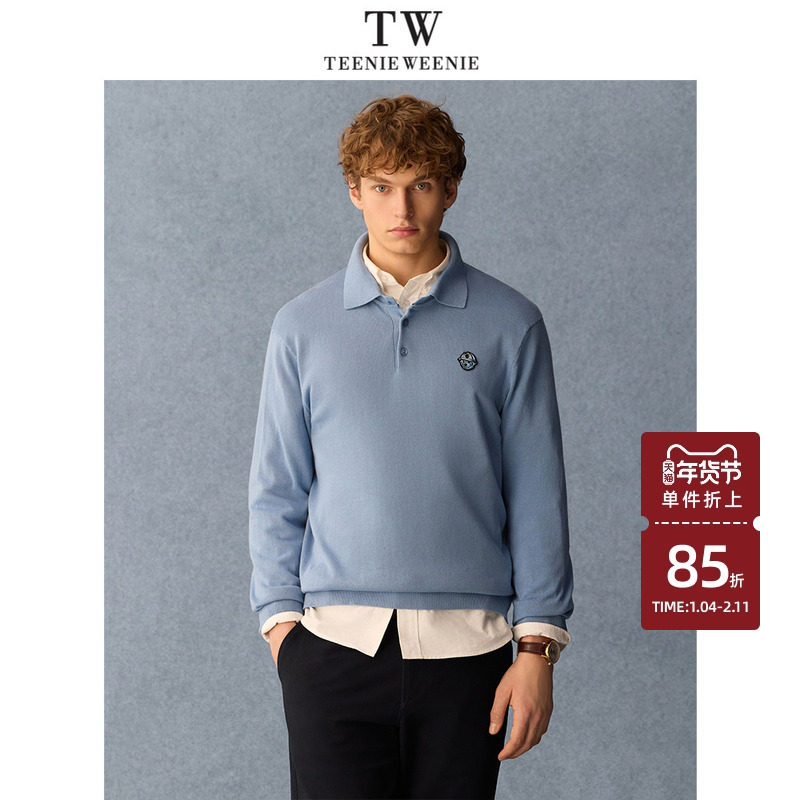 Teenie Weenie小熊男装简约日常慵懒翻领全棉薄款毛衣2