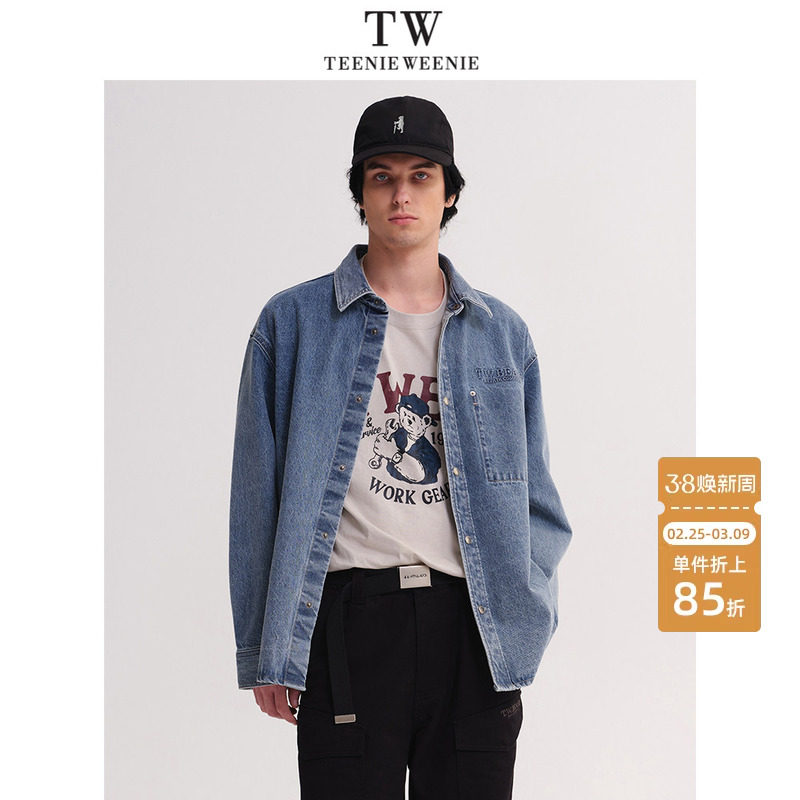 TeenieWeenie小熊男装衬衫2025年春新款简约复古宽松休闲牛仔外套