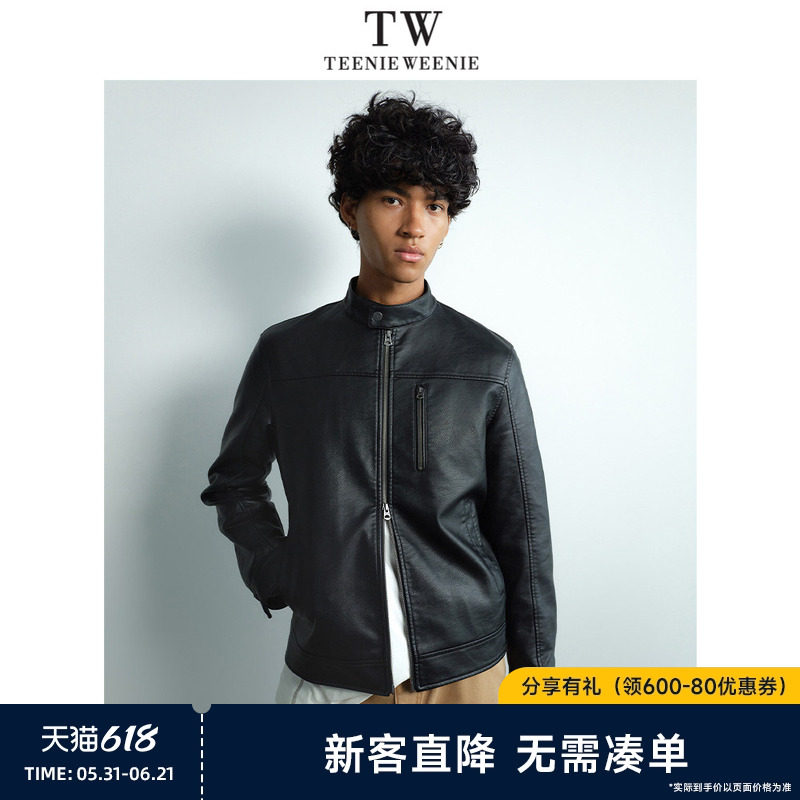TeenieWeenie小熊男装美式复古PU皮质感轻便易打理立领皮夹克