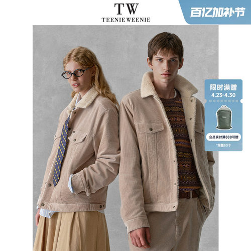 TeenieWeenie小熊男装休闲翻领灯芯绒拼接仿羊羔毛夹克外套