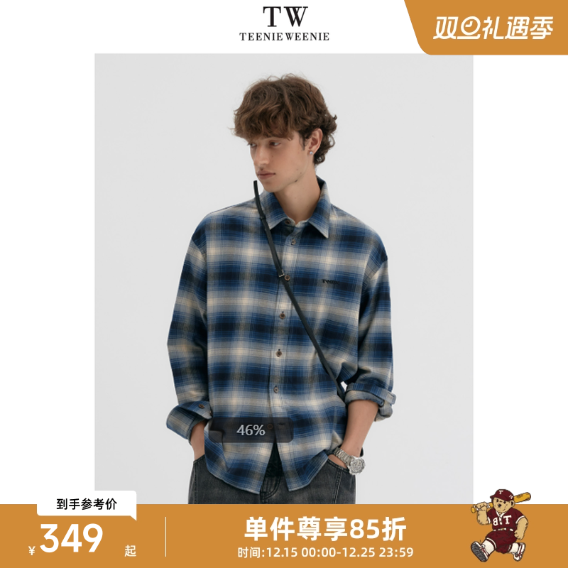 Teenie Weenie小熊男装休闲舒适撞色设计纯棉色织格纹衬