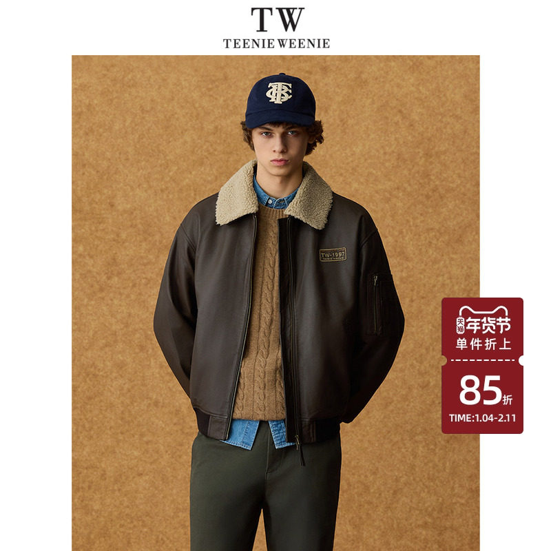 Teenie Weenie小熊男装法式复古宽松翻领保暖休闲夹克外