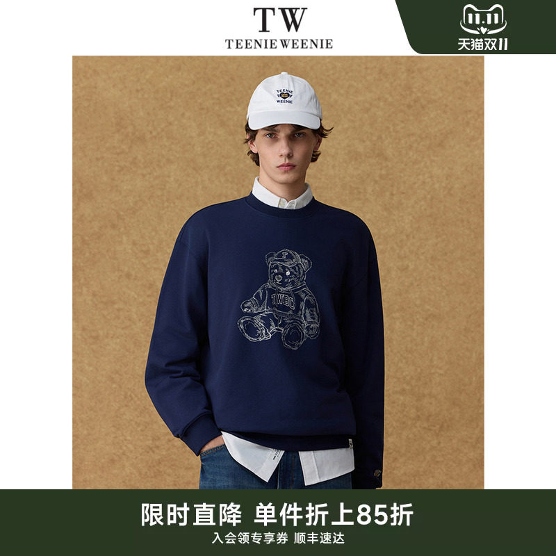 TeenieWeenie小熊男装宽松简约休闲刺绣七坐熊情侣款圆领卫衣