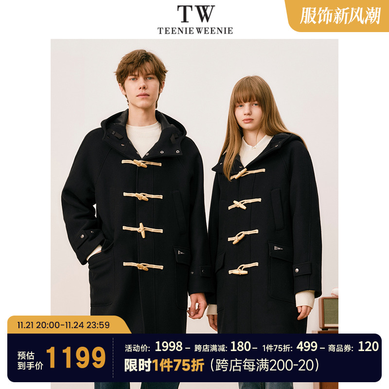 TeenieWeenie小熊男装秋冬新款学院风羊毛混纺情侣牛角扣毛呢大衣