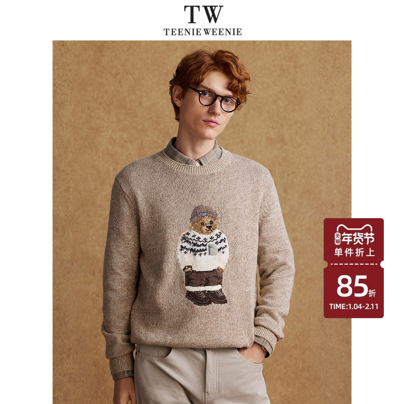 TeenieWeenie小熊男装保暖毛衣冬季刺绣圆领针织衫新款上