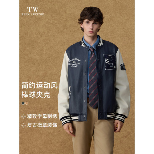 TeenieWeenie小熊男装美式拼接时尚宽松运动棒球夹克外套