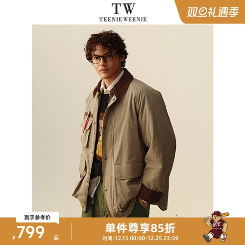 Teenie Weenie小熊男装宽松插肩袖徽章翻领保暖美式复古外套