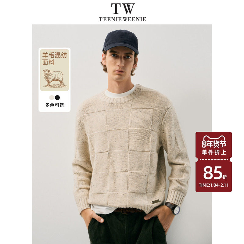 TeenieWeenie小熊男装简约时尚针织衫春季圆领棋盘格羊毛