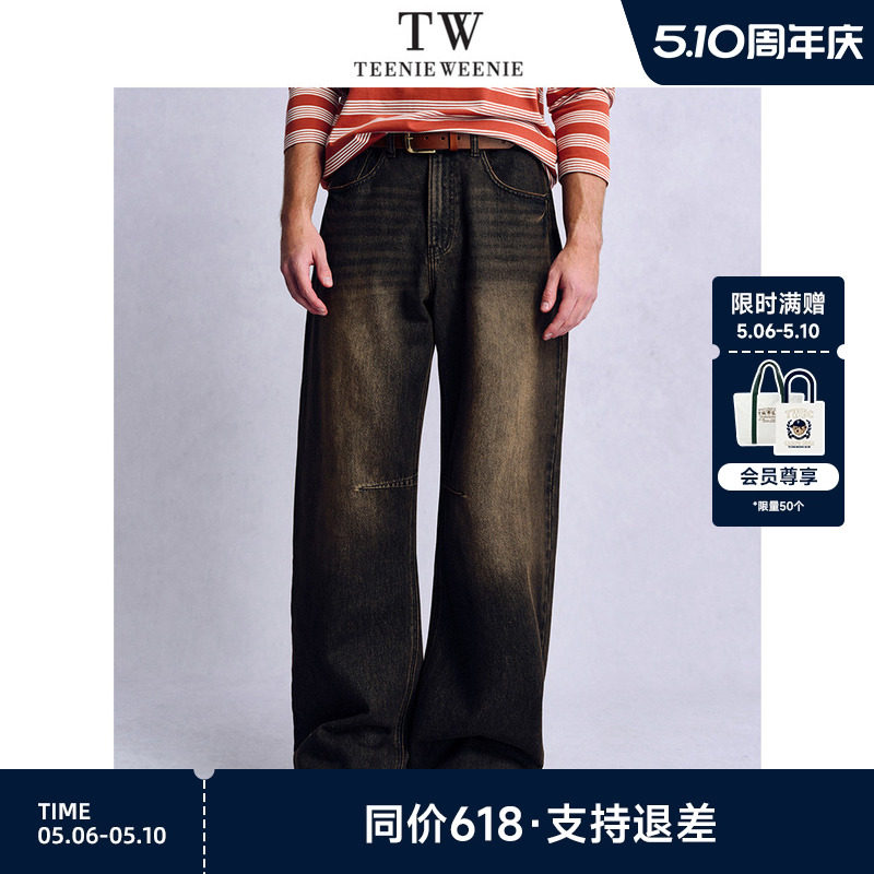 TeenieWeenie小熊男装复古美式水洗骨感廓形宽松弯刀牛仔裤子