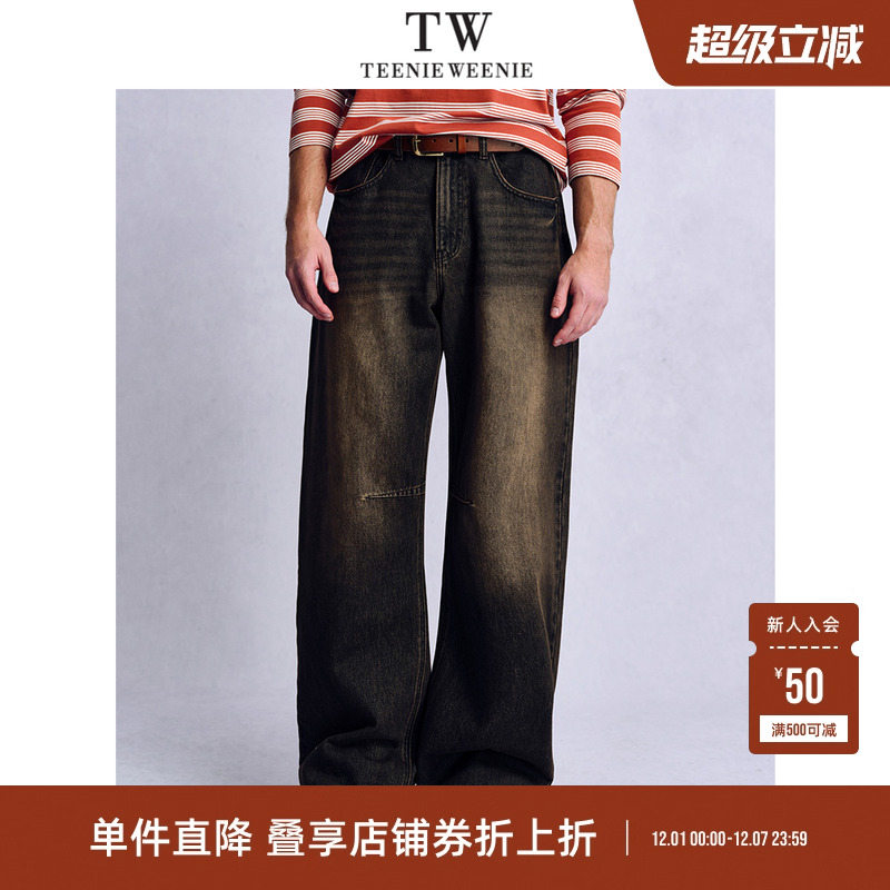 Teenie Weenie小熊男装复古美式水洗骨感廓形宽松弯刀牛仔裤子