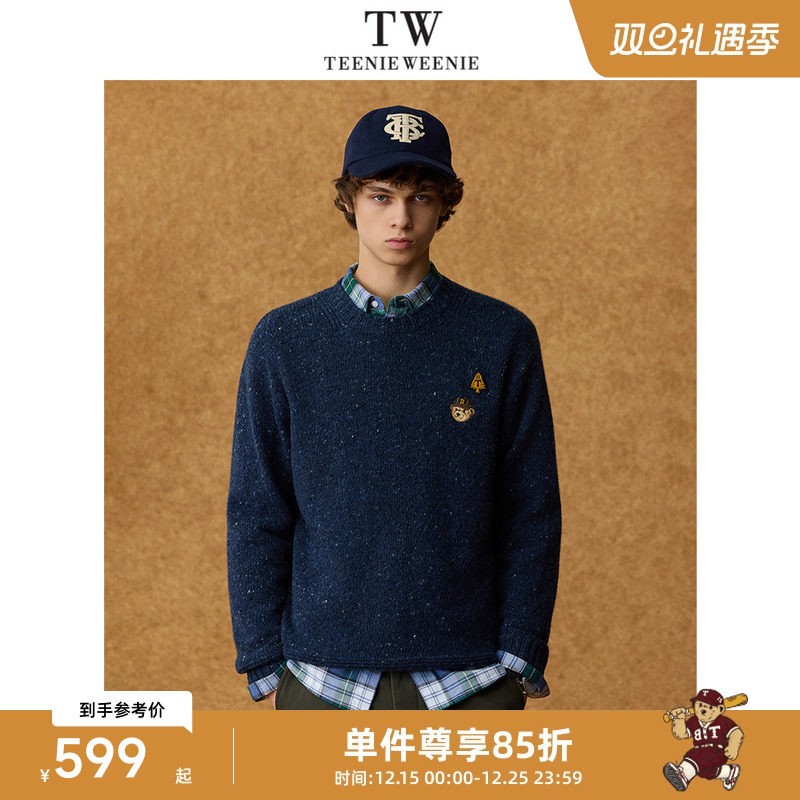Teenie Weenie小熊男装圆领套头立体刺绣休闲通勤毛衣