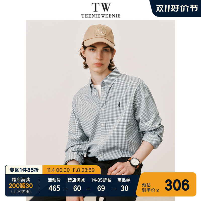 TeenieWeenie小熊男装格纹衬衫2023夏季新款休闲长袖格子情侣衬衣