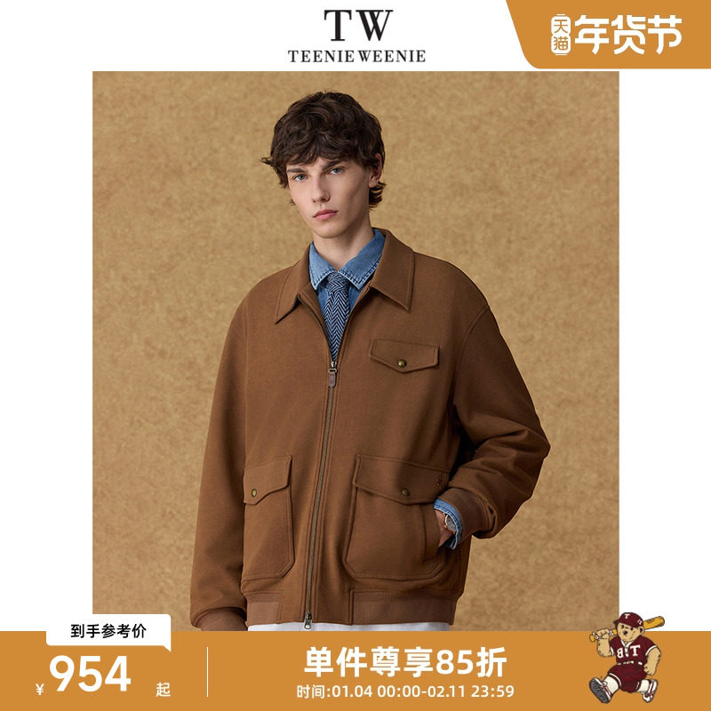 Teenie Weenie小熊男装宽松休闲美式翻领仿羊羔皮夹克男士外套,男装,夹克,淘宝优惠券,粉丝福利购,淘宝优惠卷