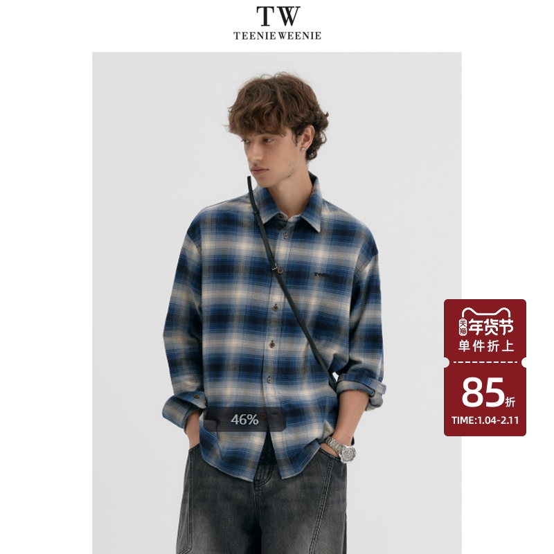 Teenie Weenie小熊男装休闲舒适撞色设计纯棉色织格纹衬