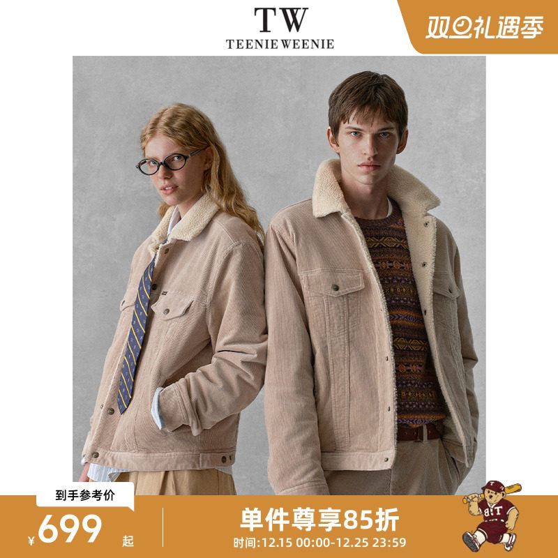 Teenie Weenie小熊男装休闲翻领灯芯绒拼接仿羊羔毛夹克外套