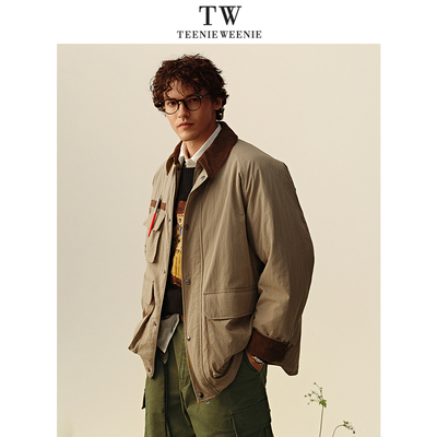 Teenie Weenie小熊男装宽松插肩袖徽章翻领保暖美式复古外套