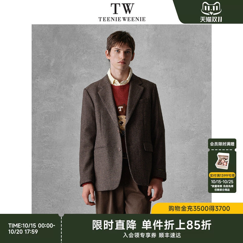 TeenieWeenie小熊男装翻领冬季商务休闲西装翻领毛呢外套薄垫肩