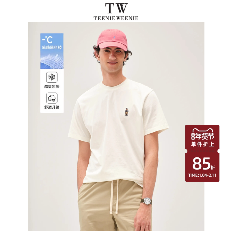 Teenieweenie小熊男装夏季新款t恤男士情侣圆领刺绣凉感