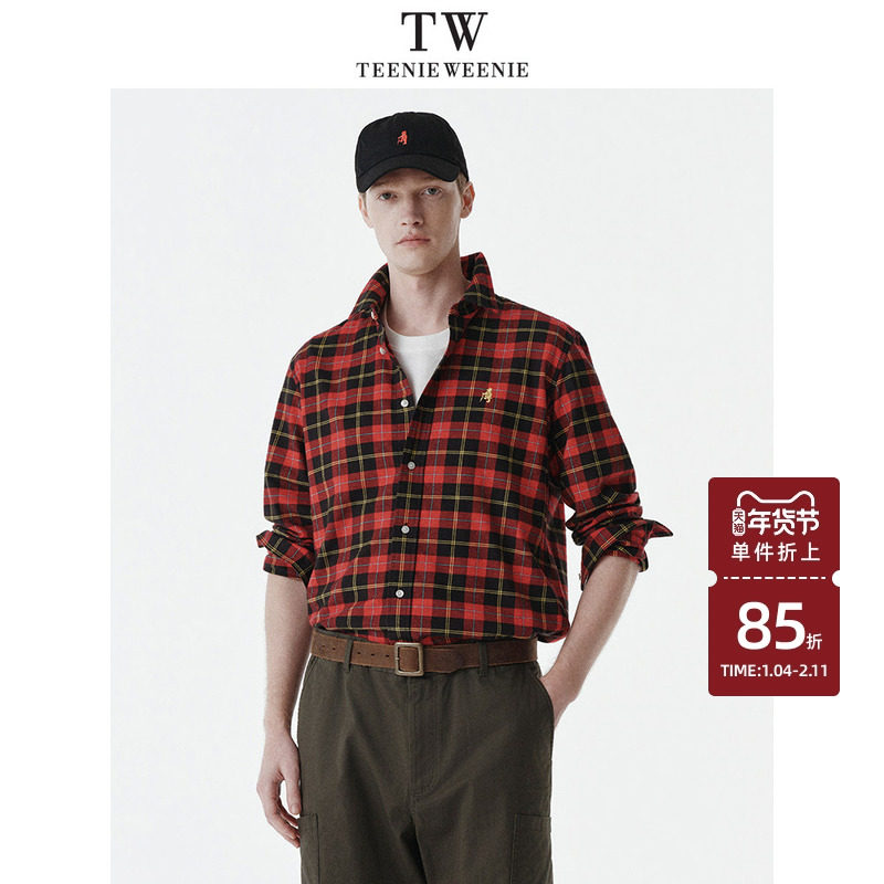 Teenie Weenie小熊男装复古简约休闲通勤百搭纯棉格纹长