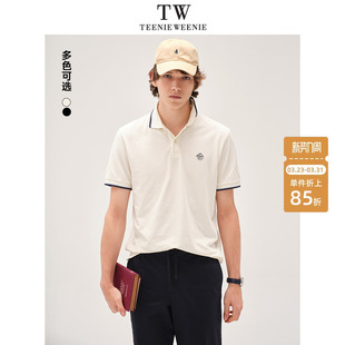 半开襟简约白色短袖 TeenieWeenie小熊男装 新款 T恤2025夏季 POLO衫