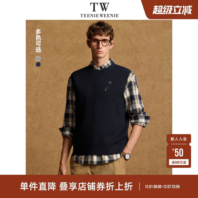 TeenieWeenie小熊男装休闲针织衫马甲冬季圆领打底衫新款高级毛衣