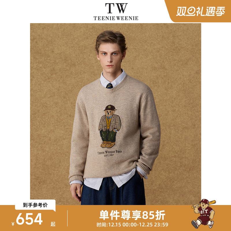 Teenie Weenie小熊男装宽松圆领保暖复古针织衫上衣新款