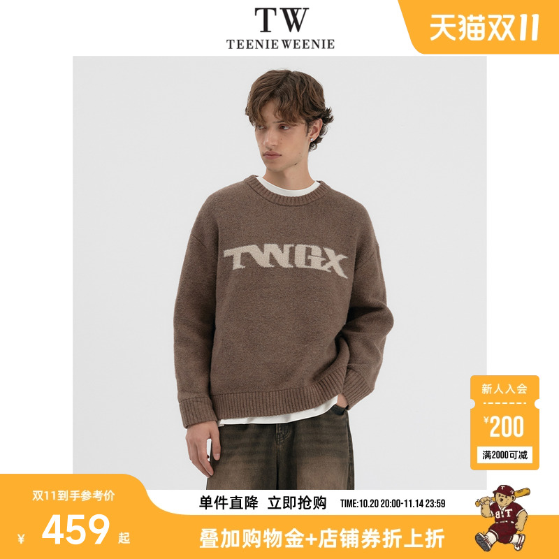 Teenie Weenie小熊男装撞色字母提花厚实保暖宽松慵懒风圆领毛衣