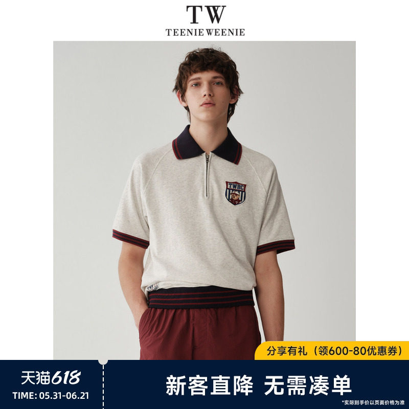 TeenieWeenie小熊男装撞色卫衣夏新款学院潮酷半开襟徽章T恤