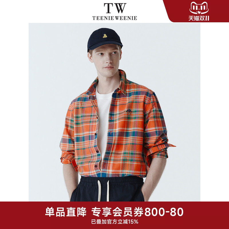 Teenie Weenie小熊男装美式格纹休闲时尚刺绣长袖衬衫2026年春