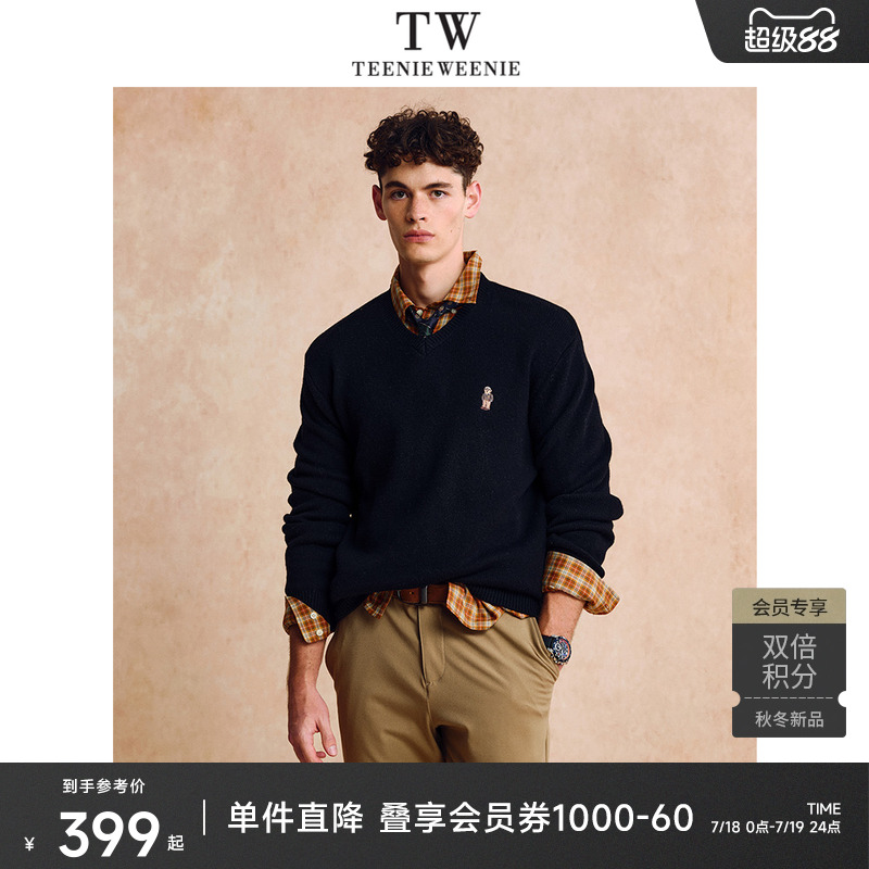 Teenie Weenie小熊男装日常潮流柔软舒适保暖V领2025秋冬毛衣