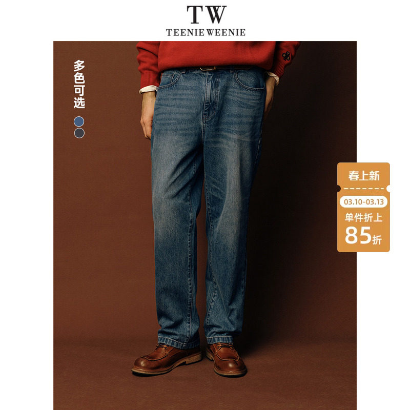 TeenieWeenie小熊男装简约牛仔裤2025春新款潮流复古休闲直筒长裤