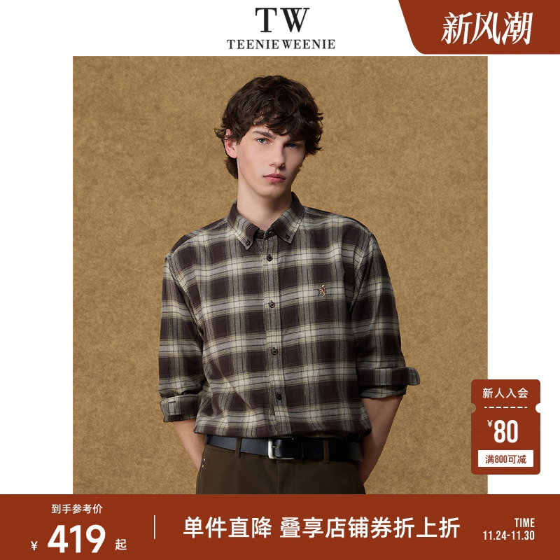 Teenie Weenie小熊男装刺绣复古美式休闲磨毛衬衫长袖新款上衣