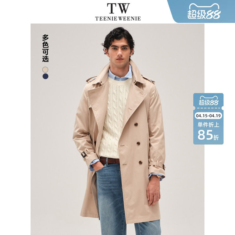 TeenieWeenie小熊男装简约风衣外套新款男士高级翻领中长款复古