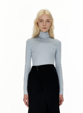 JACQUES WEI 安格集合店 22AW雾蓝色马蹄莲压花高领打底衫上衣