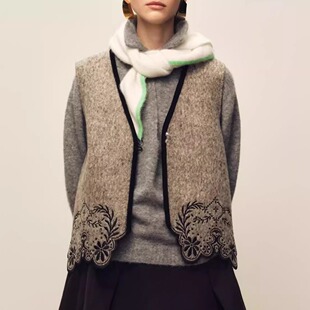 MARCHEN 安格集合店 25冬季假日系列软糯羊毛雪绒花刺绣马甲外套