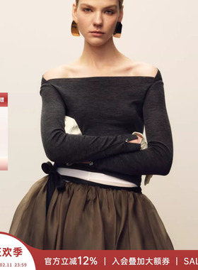 MARCHEN 安格集合店 25冬季假日系列羊毛一字领天鹅温暖打底T恤女