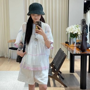 连衣裙长 25SS春夏印度手工织布条纹拼接圆领衬衫 EKA 安格集合店