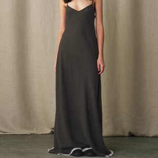 MARCHEN 安格集合店 25AW秋冬A字羊毛蕾丝边天空灰琼影吊带连衣裙