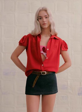 MARCHEN 安格集合店 25SS春夏复古刺绣挺阔午后之爱短袖衬衫外套