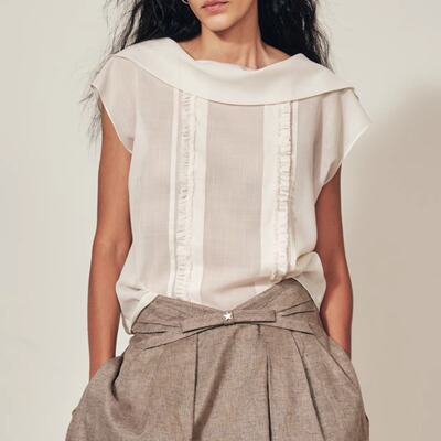 MARCHEN滚边领双塔克褶上衣背心