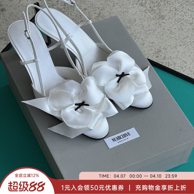 休闲象牙白花嫁真丝高跟鞋女款