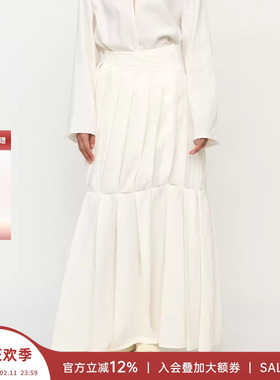 RUOHAN 安格集合店 25AW秋冬新款ALBA白色纹理真丝正反褶半裙