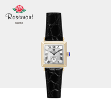 Rosemont瑞士怀旧复古罗马数字表盘简约深邃黑设计感真皮玫瑰手表