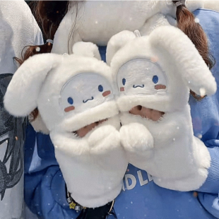 秋冬手套女ins可爱玉桂狗学生骑行保暖手套卡通少女心翻盖保毛绒