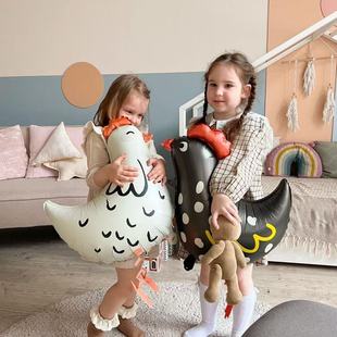 站立走地鸡牵绳充气散步走路鸡卡通走路动物气球节日氛围装饰气球