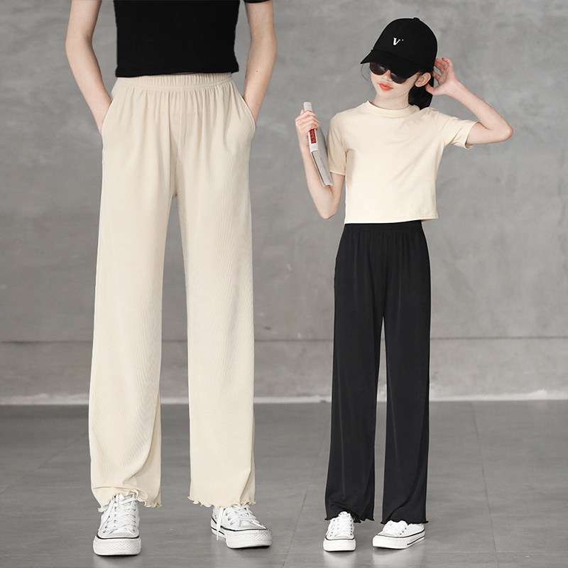 女童阔腿裤套装夏季新款网红短袖t恤上衣中大童垂感薄款冰丝裤子